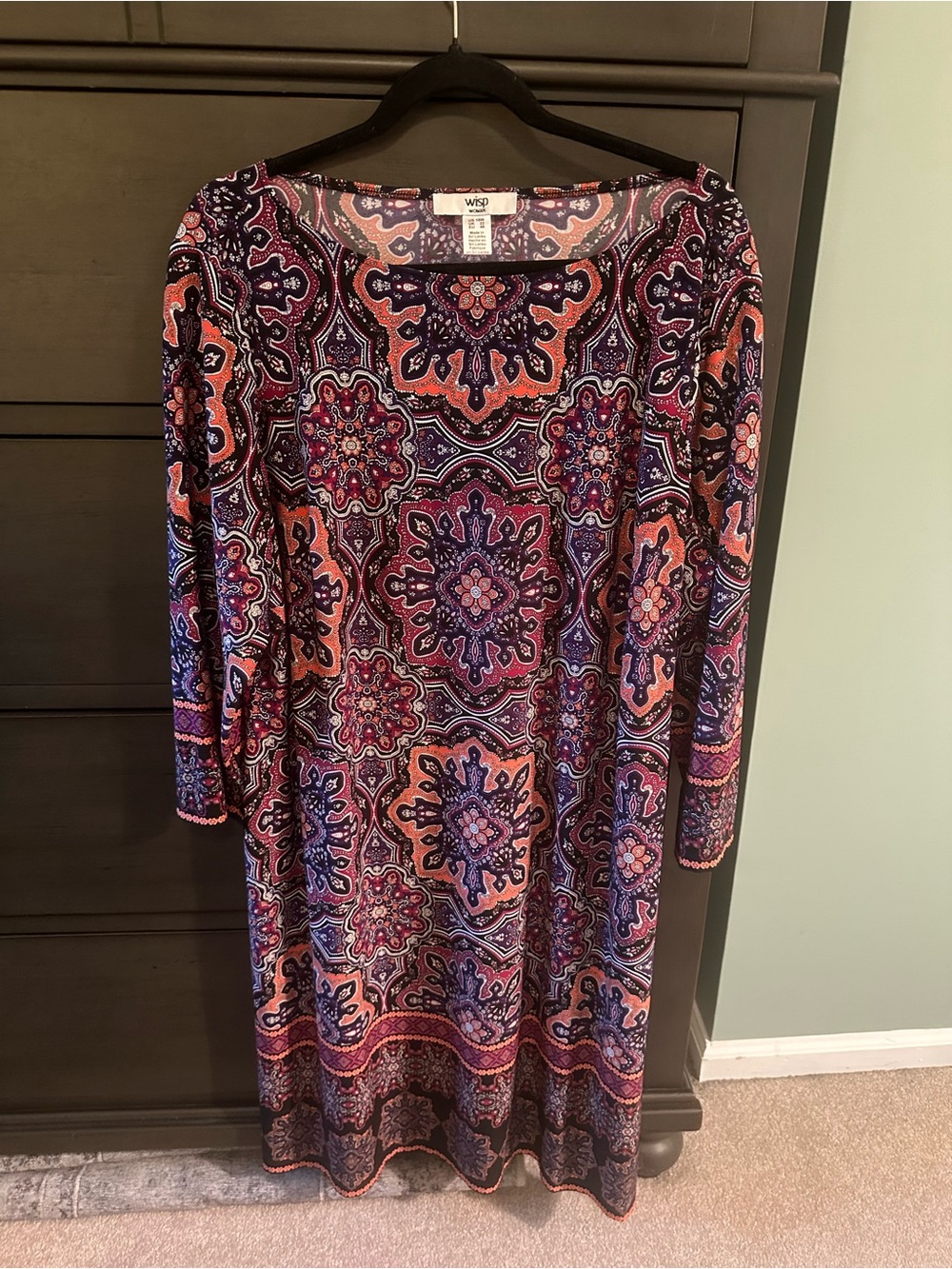 WSO Purple & Coral Printed Long-Sleeve Midi Dress